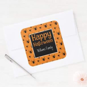 Sticker Carré Araignées Halloween Black Orange Personnalisé