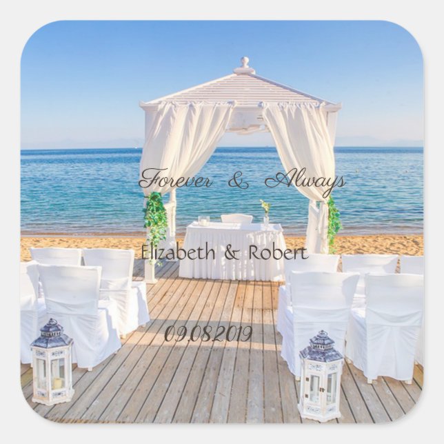 Sticker Carré Arbour de mariage de plage tropicale (Devant)