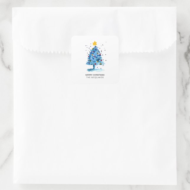 Sticker Carré Arbre à eau bleu de Noël moderne (Sac)
