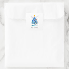 Sticker Carré Arbre à eau bleu de Noël moderne