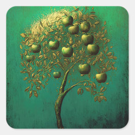 Sticker Carré Arbre à pomme dorée