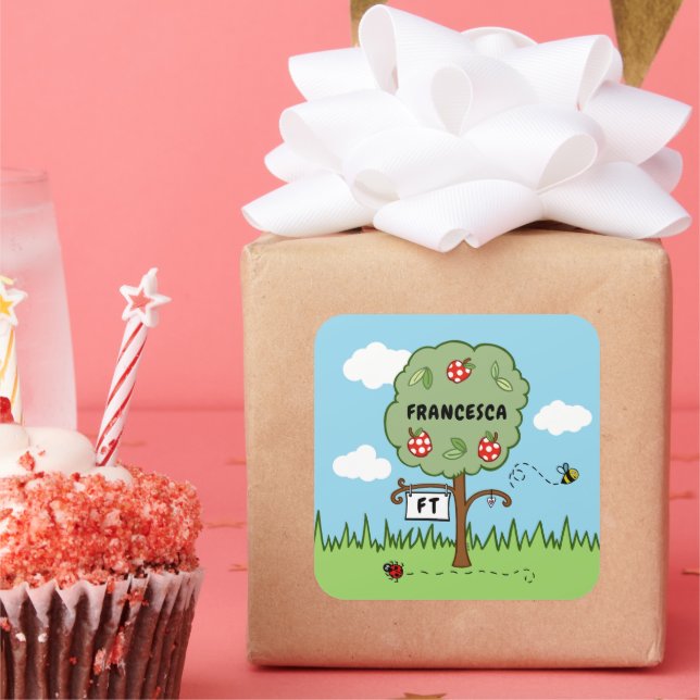 Sticker Carré Arbre de célébration personnalisée pour enfants (Fête)
