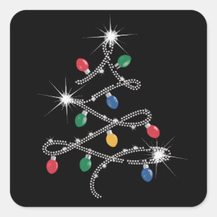 Sticker Carré Arbre de lumière de Noël Rhinestone Mega Bling
