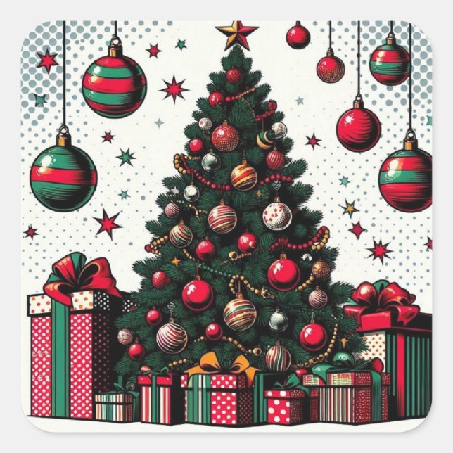Sticker Carré Arbre de Noël (Devant)