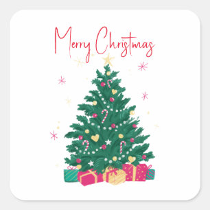 Sticker Carré Arbre de Noël avec cadeaux