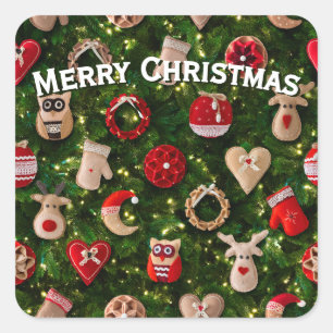 Sticker Carré Arbre de Noël avec des jouets en feutre
