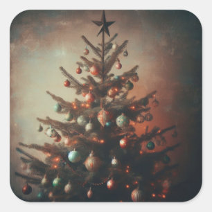 Sticker Carré Arbre de Noël avec Vibes Boho modernes