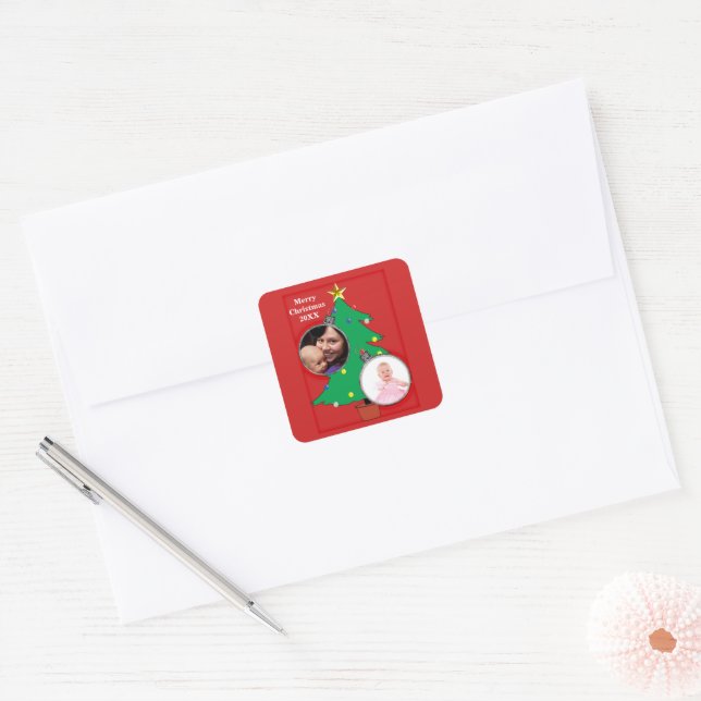 Sticker Carré Arbre de Noël avec vos photos (Enveloppe)