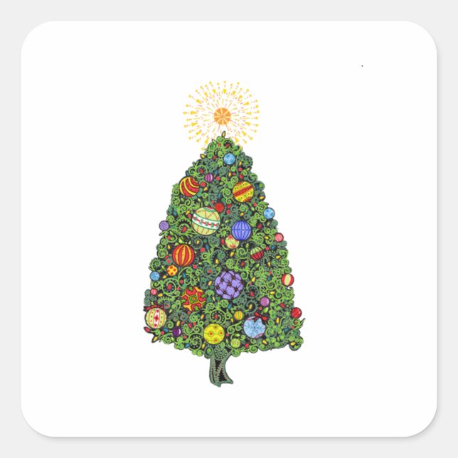 Sticker Carré Arbre de Noël brillant (Devant)