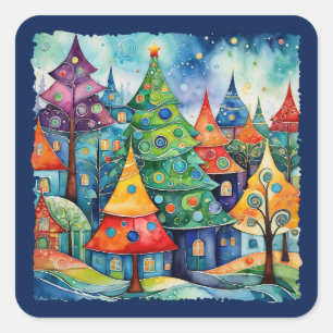 Sticker Carré Arbre de Noël dans l'art abstrait 8 - Amusants