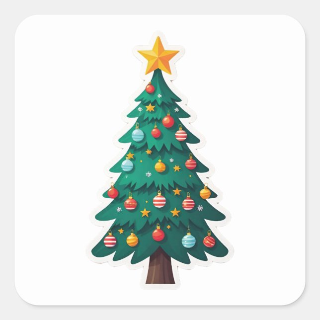 Sticker Carré Arbre de Noël décoré (Devant)
