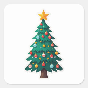 Sticker Carré Arbre de Noël décoré