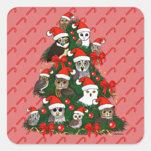 Sticker Carré Arbre de Noël des Chouettes