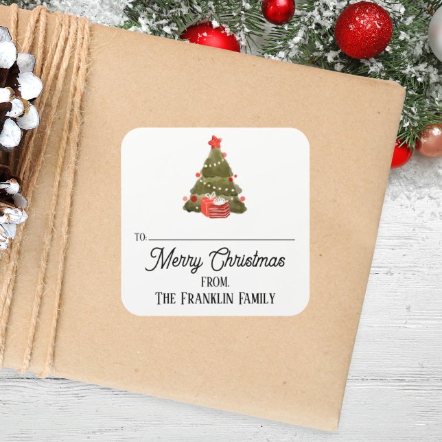 Sticker Carré Arbre de Noël des fêtes personnalisées - (Créateur téléchargé)