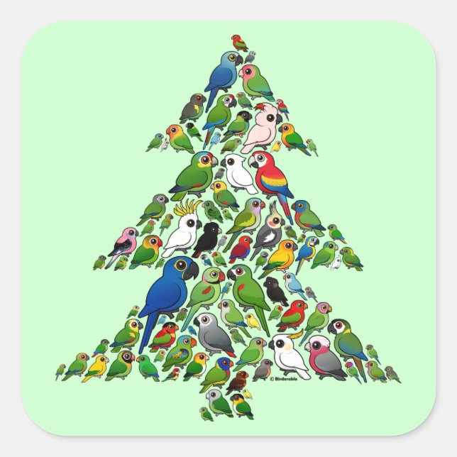 Sticker Carré Arbre de Noël du perroquet (Devant)
