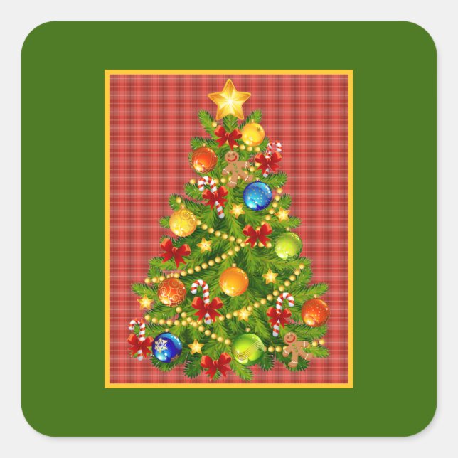 Sticker Carré Arbre de Noël et Plaid rouge (Devant)