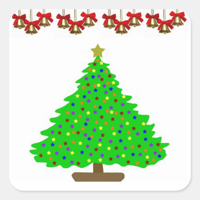 Sticker Carré Arbre de Noël étoile (Devant)