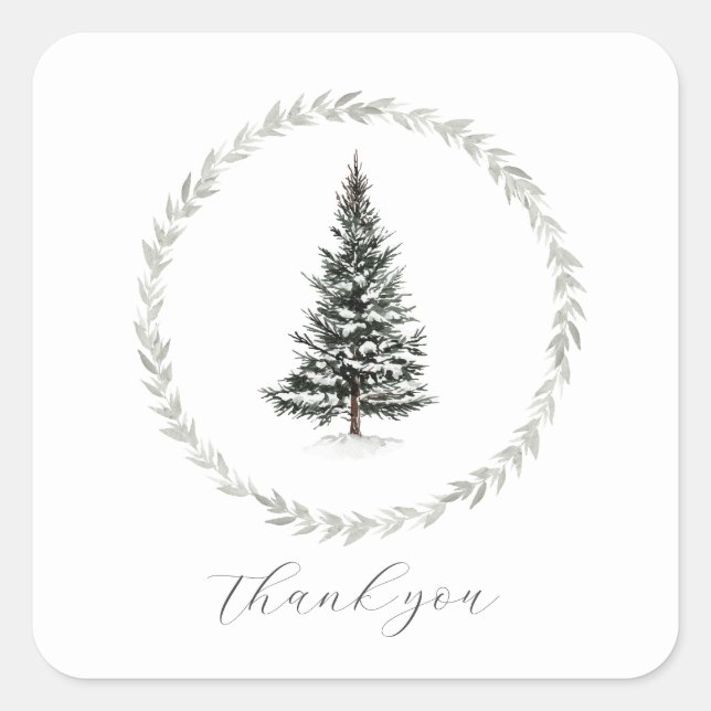 Sticker Carré Arbre de Noël Ferme d'hiver Merci rustique (Devant)