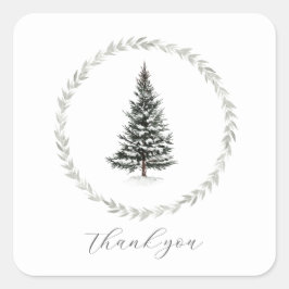 Sticker Carré Arbre de Noël Ferme d'hiver Merci rustique