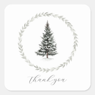 Sticker Carré Arbre de Noël Ferme d'hiver Merci rustique