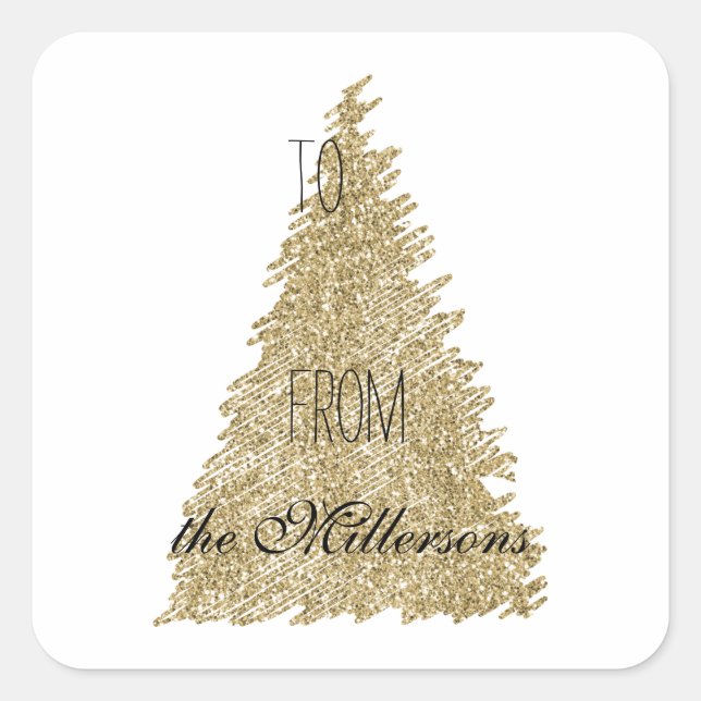 Sticker Carré Arbre de Noël Gold White Parties scintillant (Devant)