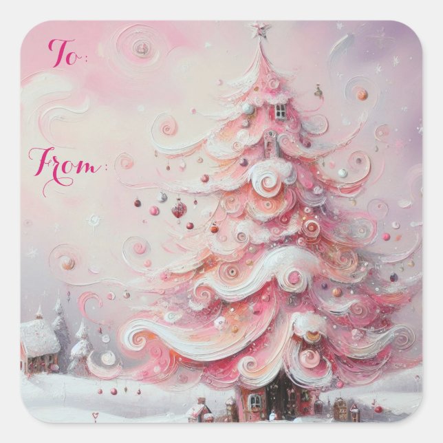 Sticker Carré Arbre De Noël Impressionniste Whimsical De (Devant)