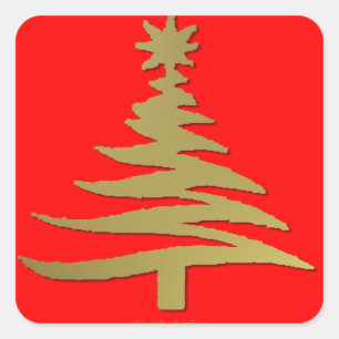 Sticker Carré Arbre de Noël Moderne Pochoir Impression Or