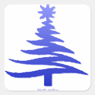 Sticker Carré Arbre de Noël Moderne Pochoir Imprimé Bleu