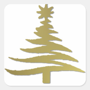 Sticker Carré Arbre de Noël Or crayon blanc