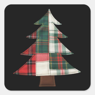 Sticker Carré Arbre de Noël patchwork Fêtes Hiver Noël