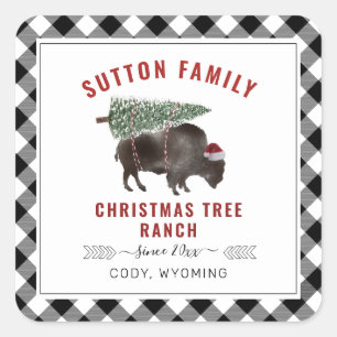 Sticker Carré Arbre de Noël Ranch Père Noël Bison Plaid