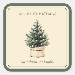 Sticker Carré Arbre de Noël rustique minimal