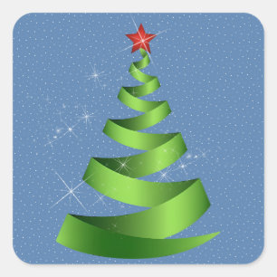 Sticker Carré Arbre de Noël vert étincelant