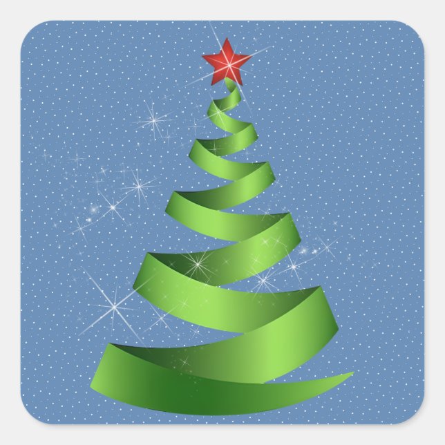 Sticker Carré Arbre de Noël vert étincelant (Devant)