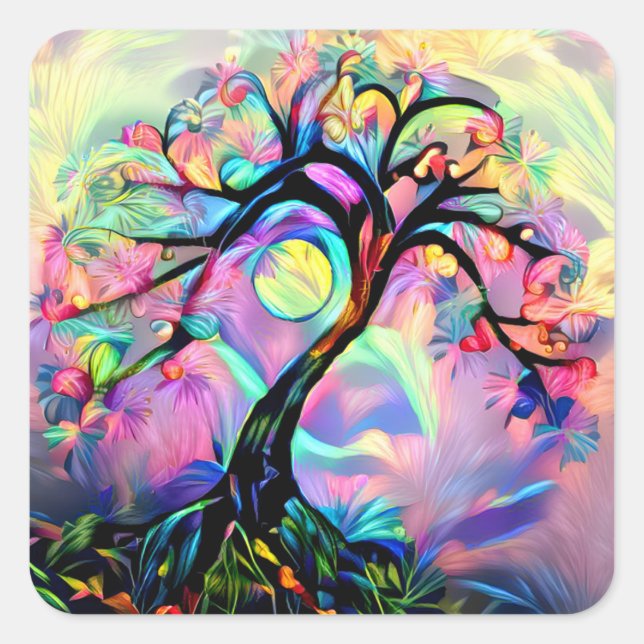 Sticker Carré Arbre de plusieurs couleurs (Devant)