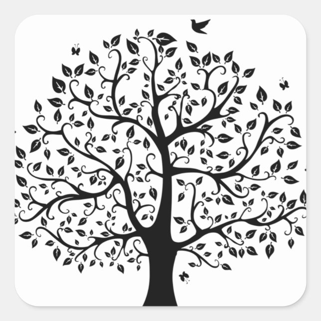 Sticker Carré Arbre de vie en noir et blanc (Devant)