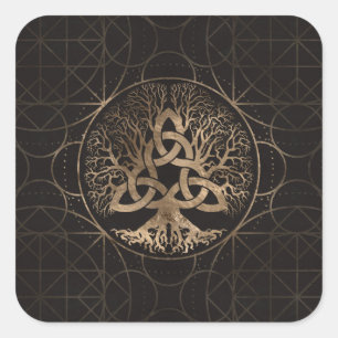 Sticker Carré Arbre de vie - Yggdrasil avec Triquetra