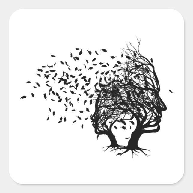 Sticker Carré Arbre Façades Avec Feuille soufflant Cool Concepti (Devant)