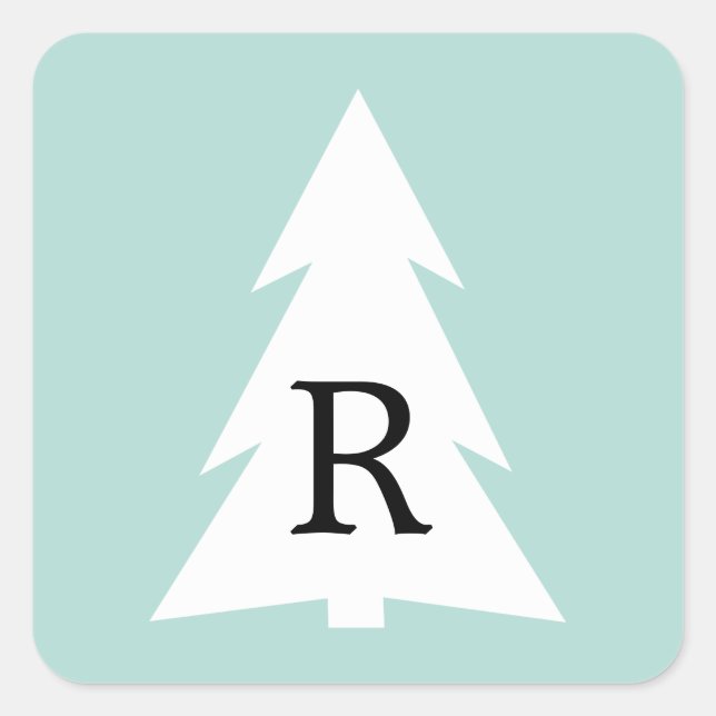 Sticker Carré Arbre géométrique blanc sur la menthe Monogramme p (Devant)