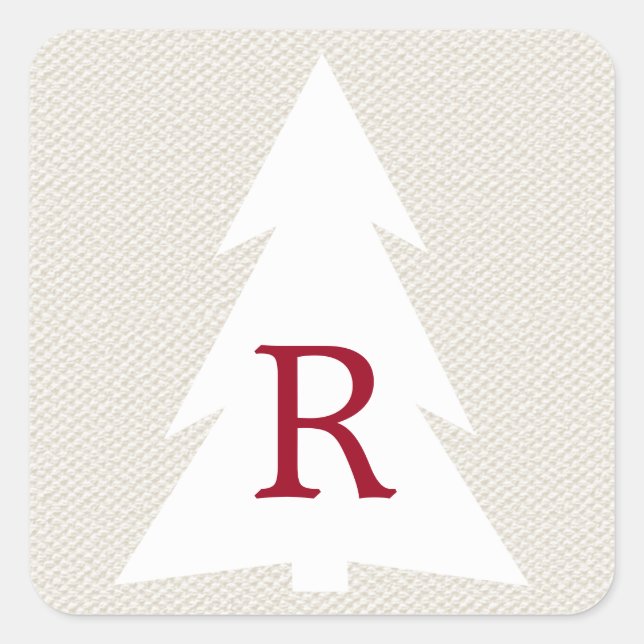 Sticker Carré Arbre géométrique blanc sur le beige, Monogramme b (Devant)