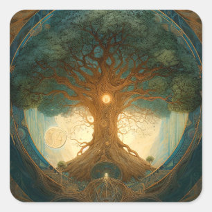 Sticker Carré Arbre Magique De Vie Nature Surréelle Art