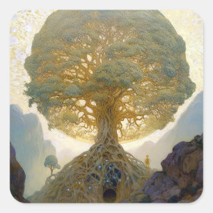 Sticker Carré Arbre Magique De Vie Nature Surréelle Art