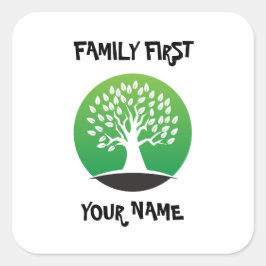 Sticker Carré Arbre vert de réunion de famille personnalisable