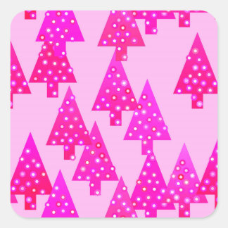 Sticker Carré Arbres de Noël à fleurs modernes - rose fuchsia