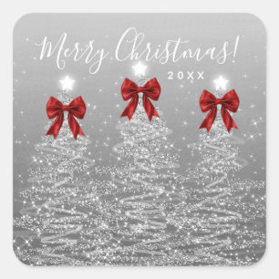 Sticker Carré Arbres de Noël argentés élégants pour les fêtes av