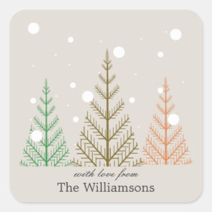 Sticker Carré Arbres de Noël avec neige tombante