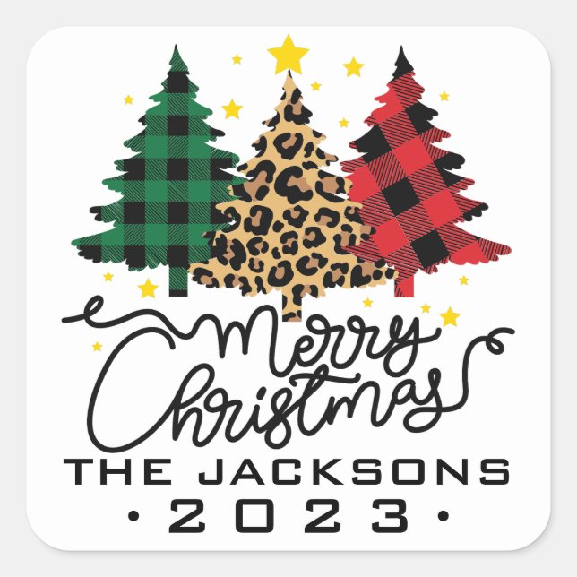 Sticker Carré Arbres de Noël en blanc (Devant)