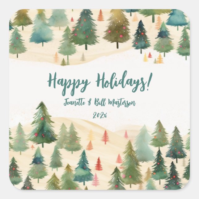 Sticker Carré Arbres de Noël Forêt rustique (Devant)
