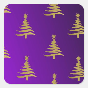 Sticker Carré Arbres de Noël Gold sur violet