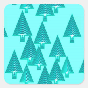 Sticker Carré Arbres de Noël métalliques modernes - turquoise